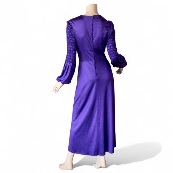 VINTAGE 70s FRANCES FORD PURPLE Maxi Dress * Made in England * Medium - Picture 12 of 17